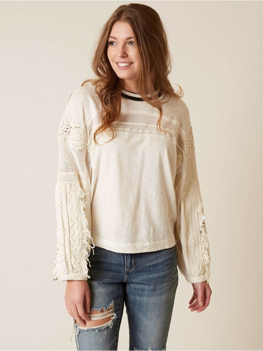FREE PEOPLE Marrakech white crochet lace knit Medium m - Picture 7 of 8